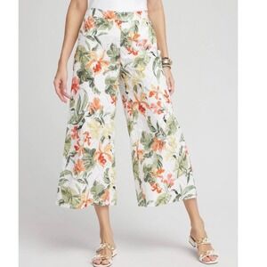 Chico's 1P Floral‎ Eyelet Culotte Wide Leg Cropped Cotton Pants Women's 8 P